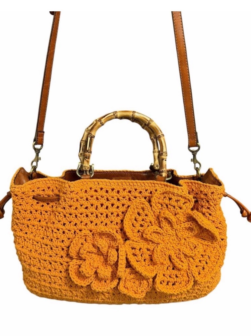 Patricia Nash Cantinella
Crochet Knit Floral Bamboo
Handle Handbag Orange